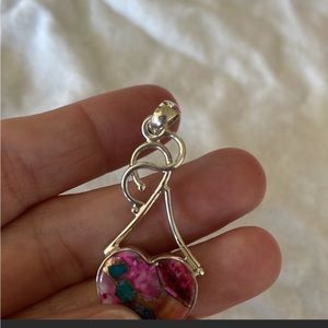 Pink Dahlia Turquoise Pendant